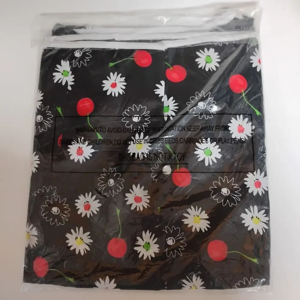 🍒🌼Snap Front Cobbler Apron🧑🏻‍🍳 Cherries Floral Daisies Large Black Red